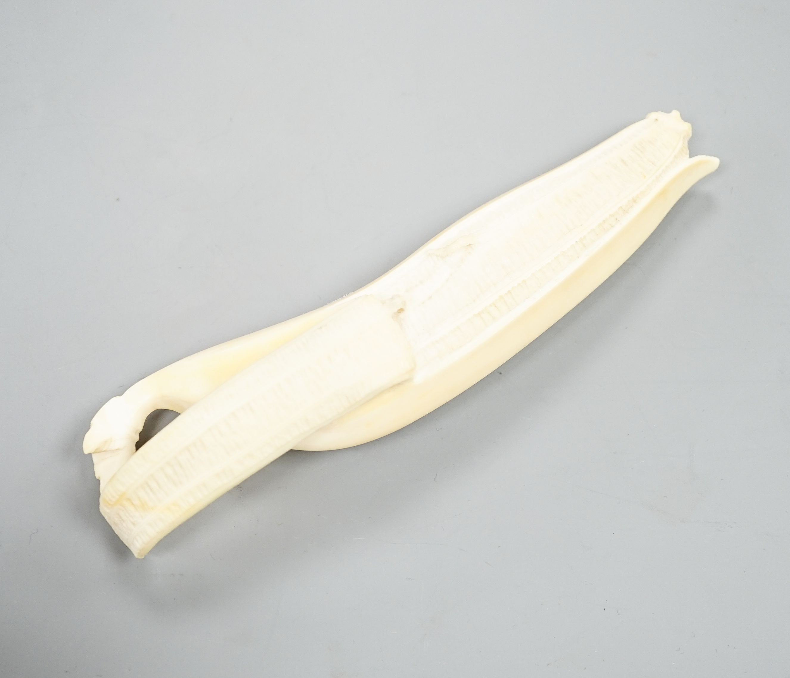 A Japanese carved ivory model of a partially peeled banana c.1900, 16cm